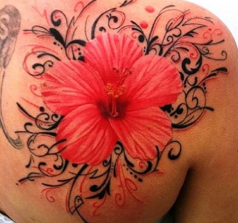 pink-ink-hawaiian-flower-tattoo-on-right-back-shoulder