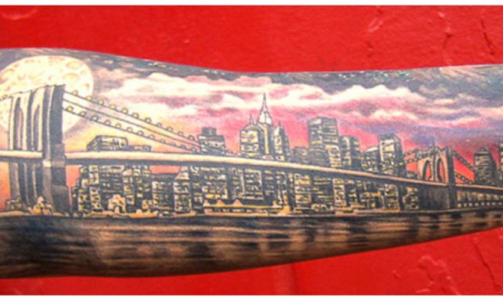 Custom Tattoos by Sarah Gaugler  Custom New York at Night  Skyline Tattoo  by Sarah