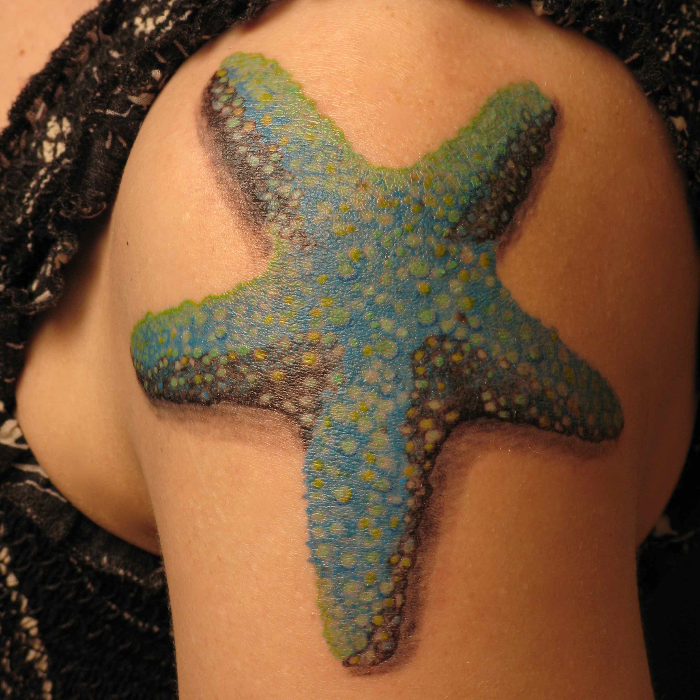 single needle starfish by Storylines tattoo