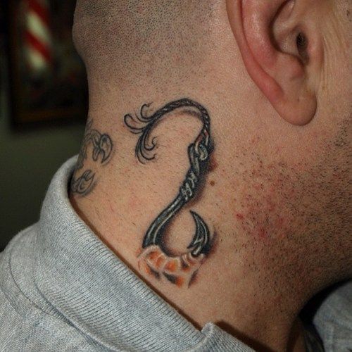Fish hook stuck in skin  Hook tattoos, Fishing hook tattoo, Hand tattoos