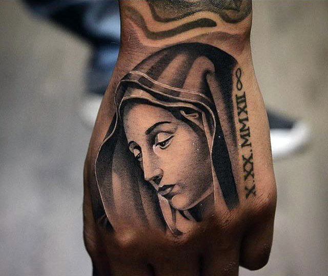 Tattoo uploaded by Ledja Qereshniku  Virgin Mary rose and cross tattoo on  forearm  Tattoodo