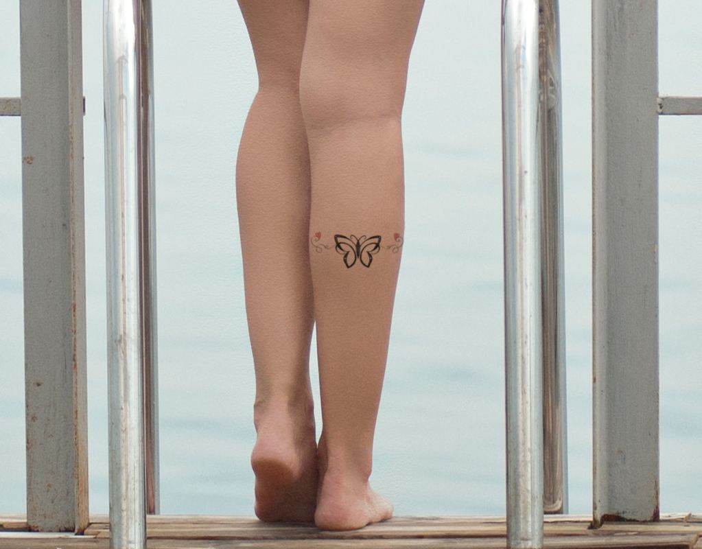 Unique Butterfly Tattoo Desings With Heart On Leg