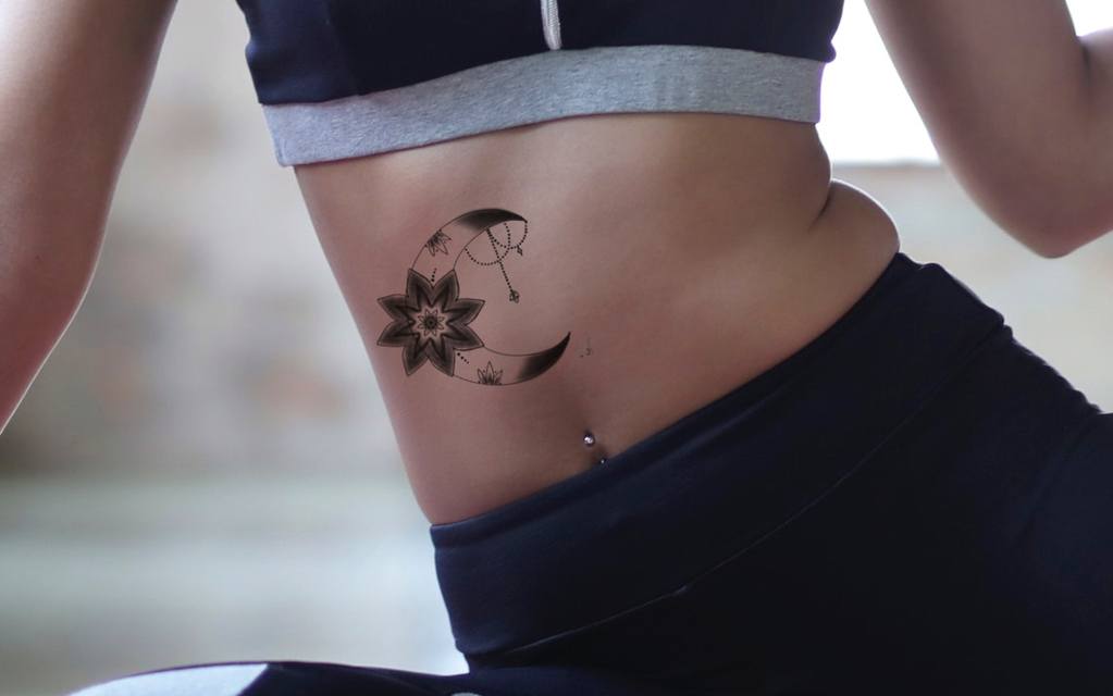 Crescent Moon Tattoo On Belly