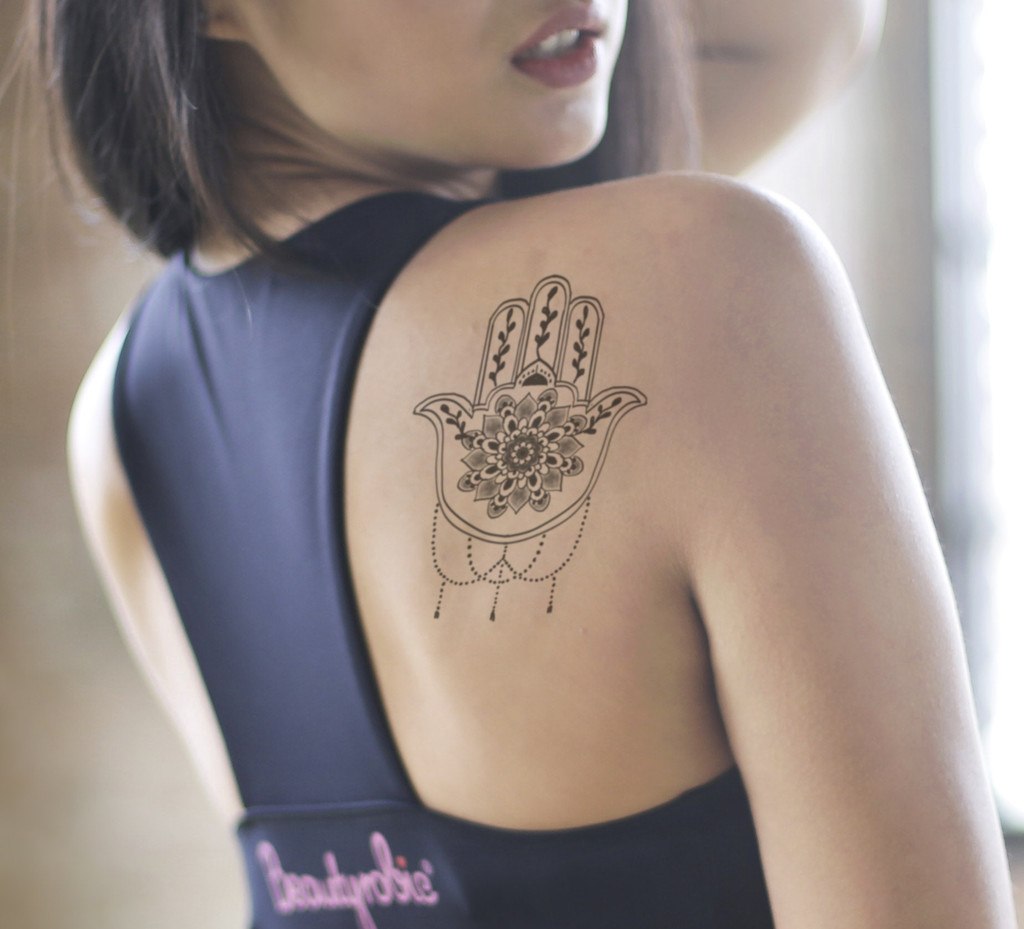 Hamsa With Flower Original Tattoo Designs 