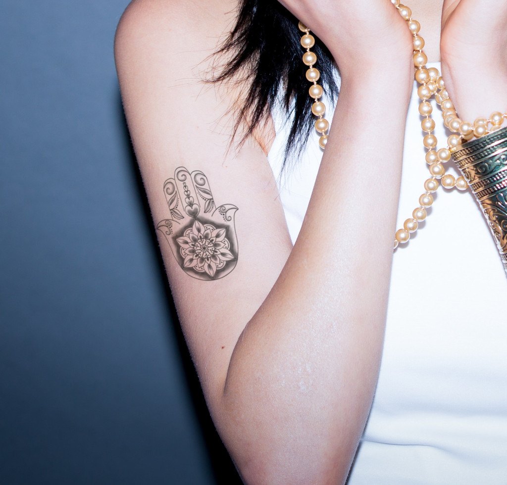 Hamsa With Flower Tattoo Designs Original
