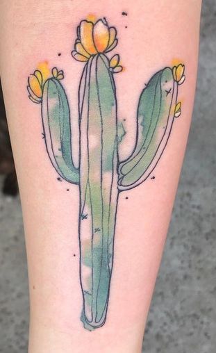Cactus Tattoo With Flower In Hand