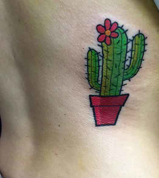 Cactus Tattoo With Pink Flower