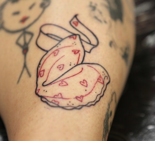 Fortune Cookie Tattoo With Hearts
