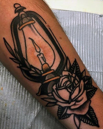 Lantern Tattoo with Candle and Flower
