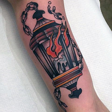 Lantern Tattoo with Candle and Flame