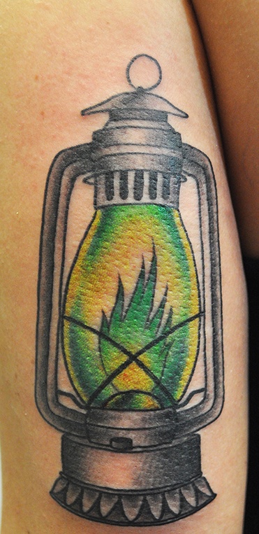 Lantern Tattoo  with Green Flame