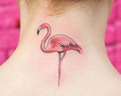 Flamingo Tattoo On Neck Woman
