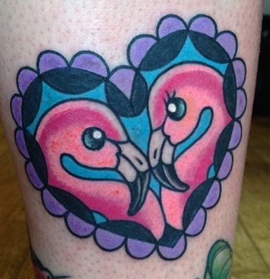 Two Flamingo In Heart Tattoo