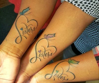 Three Sisters Tattoo With Butterfly On Hand
