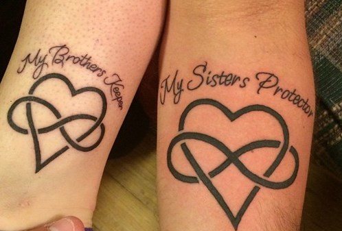 My Sister's Protector & My Brother's Keeper Tattoo On Forearm With Infinity and Heart