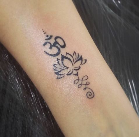 Unalome with Om and Lotus tattoo On Hand