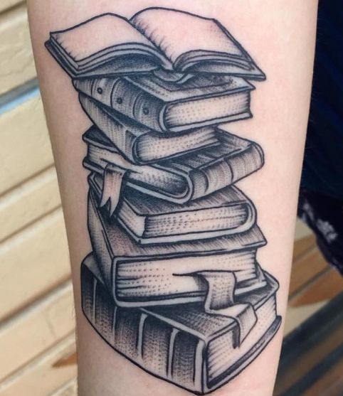Stack Of Books Tattoo