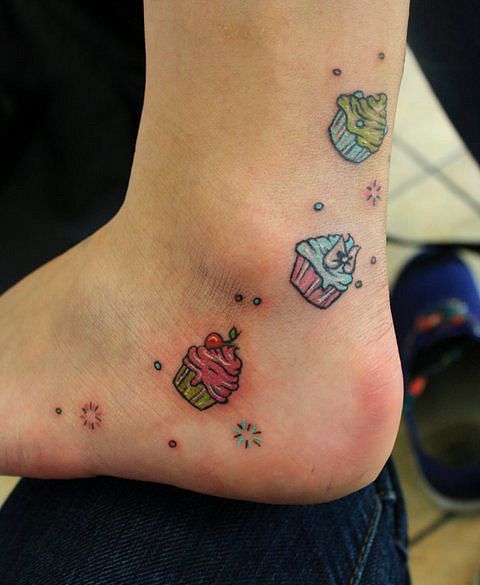 Ice Cream cups tattoo on leg