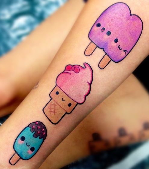 Ice Cream character tattoos on hand