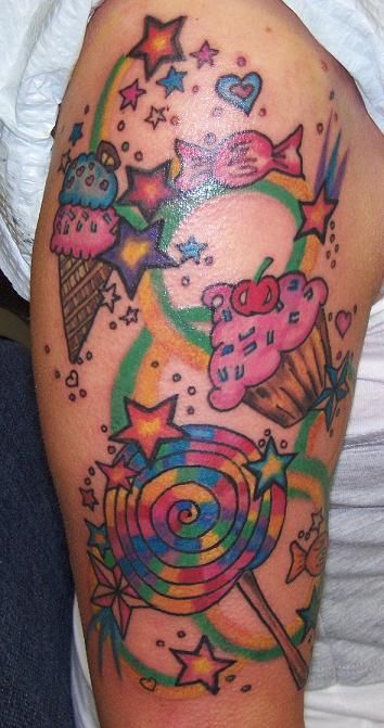 Ice Cream and Candy tattoo on hand