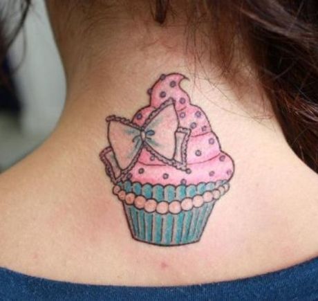 Ice Cream tattoo on neck of a woman