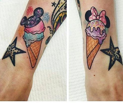 Ice Cream cone tattoo on hand.