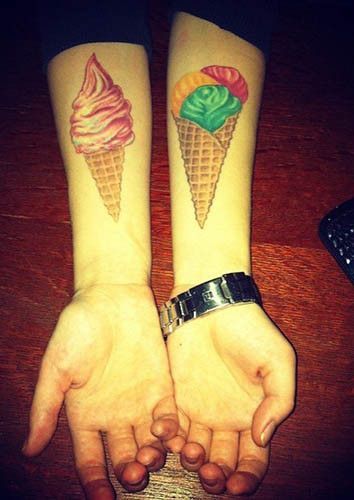 Ice Cream cone tattoo on both hands