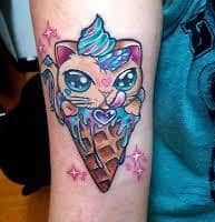 Ice Cream cone with cat tattoo on hand