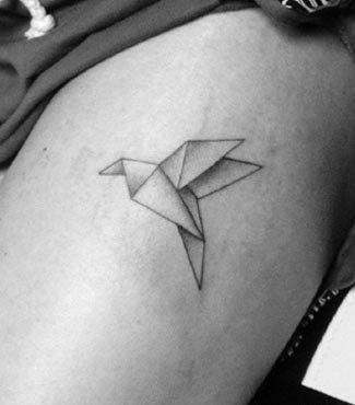 Origami Bird Tattoo On Thigh Of A Girl