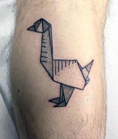 Origami Bird Tattoo On Leg