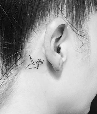 Origami Tattoo Behind The Ear