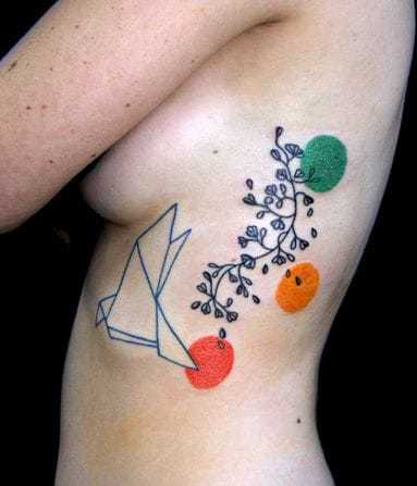 Origami Bird Tattoo On Side Of A Girl