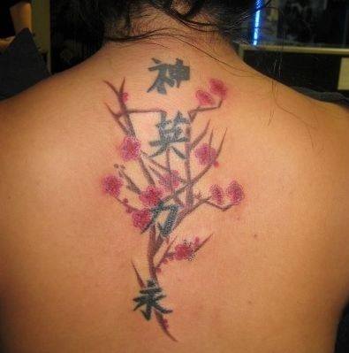 Japanese Kanji Tattoo On Back Of A Woman