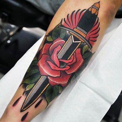 Sword with Pierced Rose Tattoo 