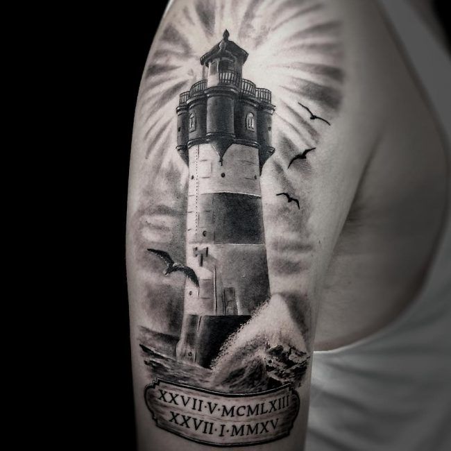 Lighthouse Tattoo on shoulder