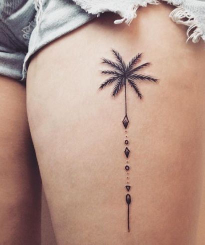 Palm Tree Tattoo On Thigh of A Woman