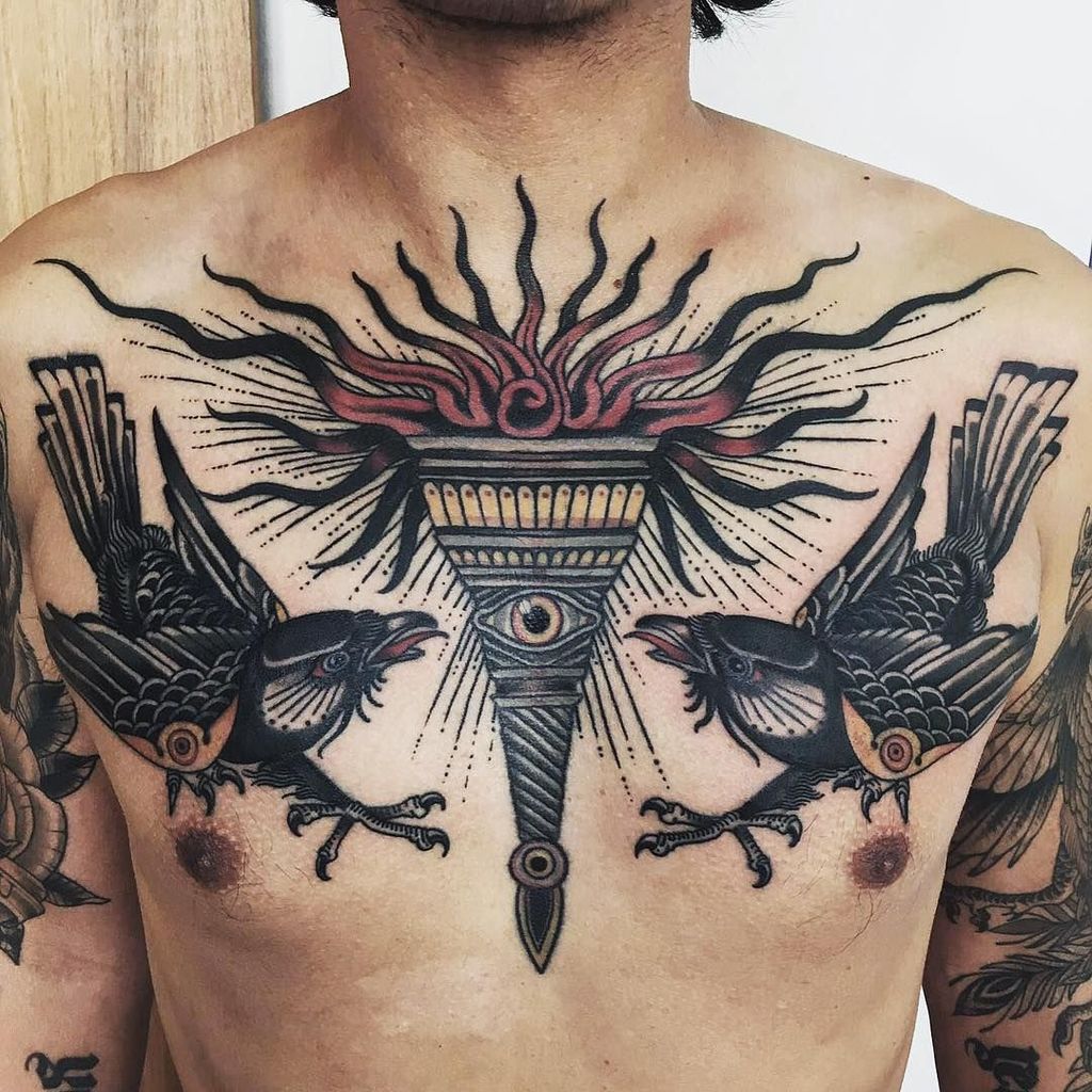 Fire Torch Tattoo on chest