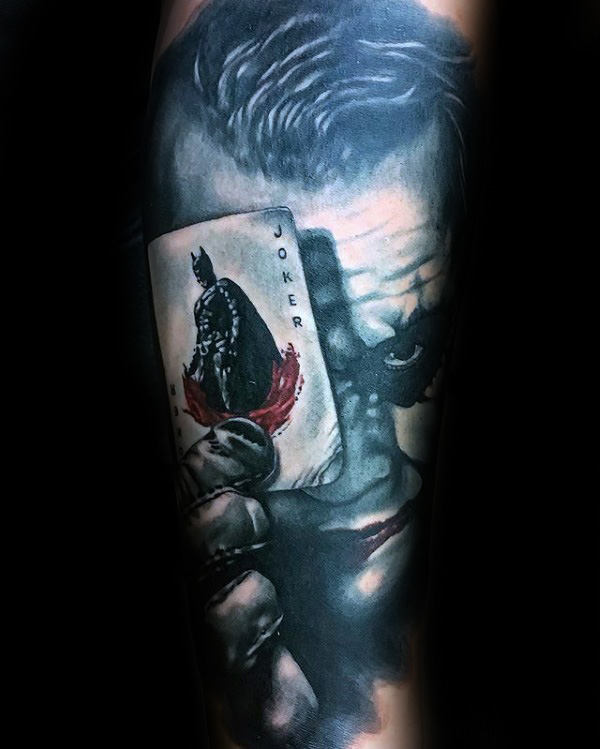 Joker Tattoo With cards on Hand