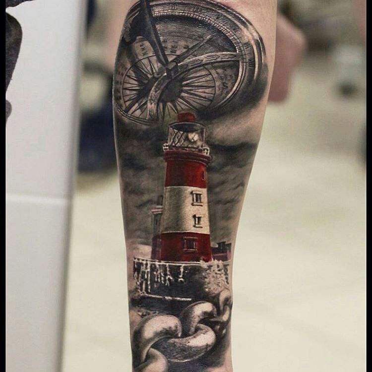 Lighthouse Tattoo On Hand.