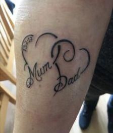 Heart Tattoo WIth Date And Mom Dad Written.