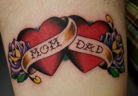Mom Dad Written On Heart Tattoo