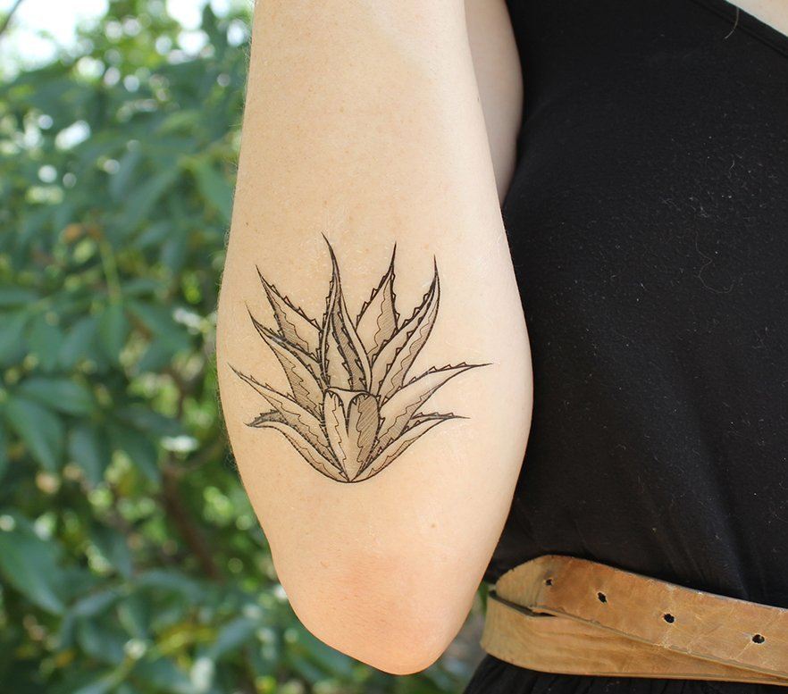 Agave Tattoo On Elbow of a woman.