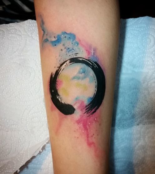 Enso Circle Watercolor Tattoo On Hand