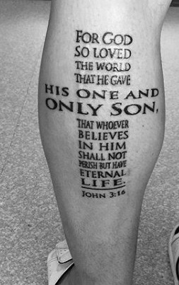 John 3:16 Verse Tattoo On Leg,