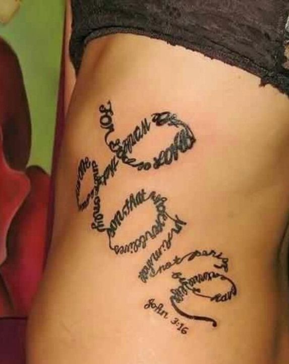 John 3:16 Verse Tattoo On Side of a Woman.