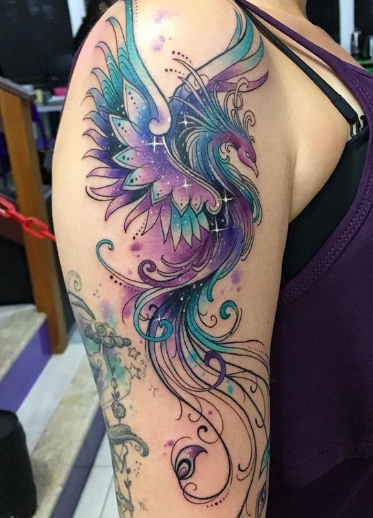 Phoenix Tattoo on shoulder of a woman.