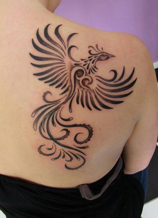 Phoenix Tattoo on back.