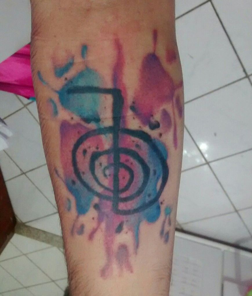 Power represented by Chu Ku Rei Tattoo On Hand With Water Color.