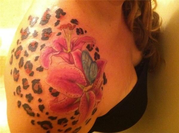 Colorful Flower with Cheetah Print Tattoo