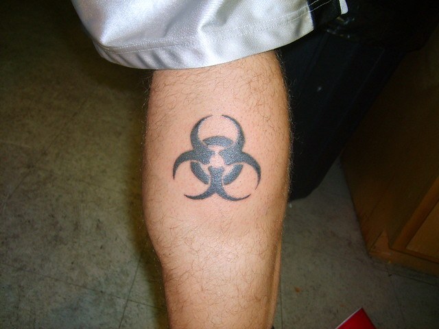 Biohazard Tattoo on Calf for Men